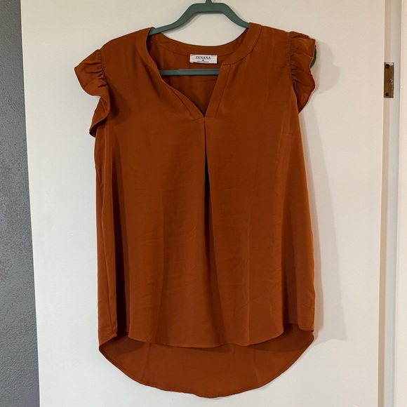 Zenana Outfitters Tops - Zenana Outfitters Rust Orange Cap Sleeve V-Neck Blouse